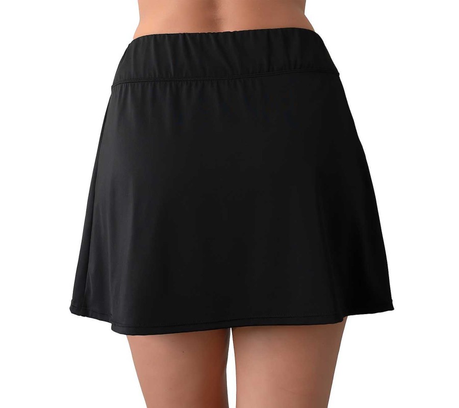 Siwmwear Fit4U Missy Bottoms | Fit 4 Ur Hips Longer Solid Swim Skirt W/ Zippered Pocket Black