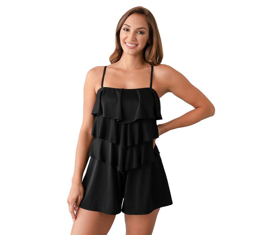 Siwmwear Fit4U Fit 4 Ur Hips | Fit 4 Ur Hips Solid 3 Tier V Hem Bandeau Romper