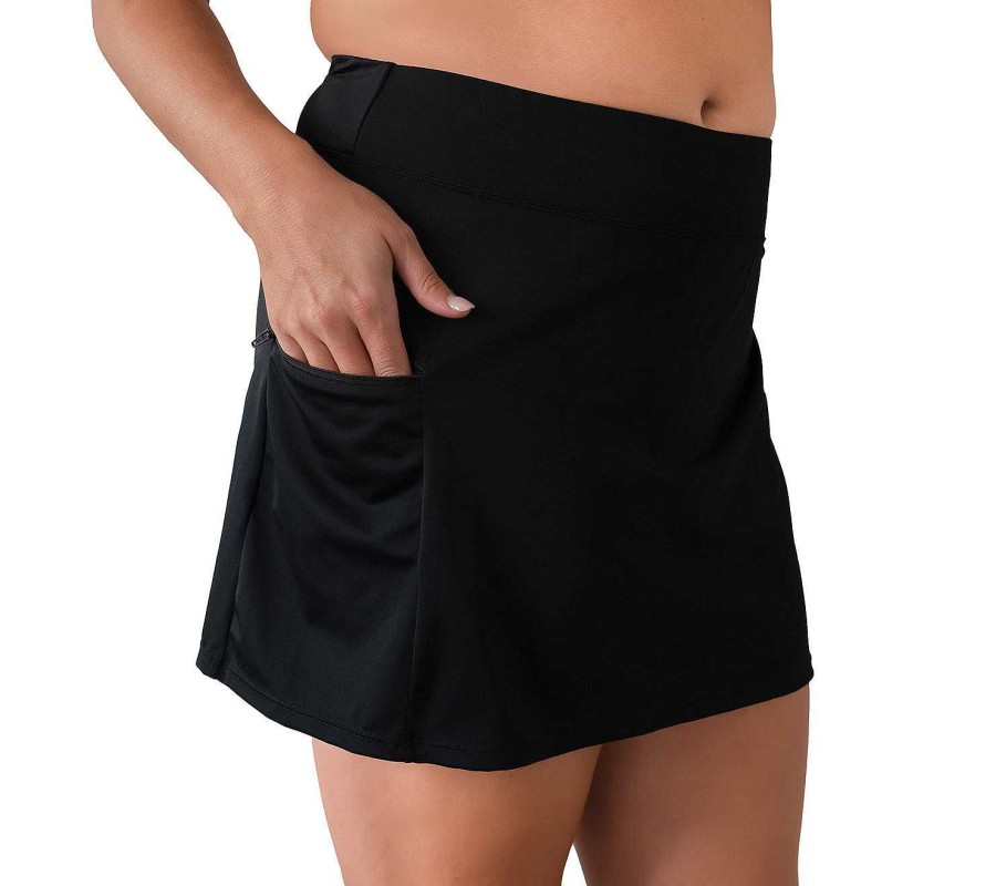 Siwmwear Fit4U Fit 4 Ur Hips Plus | Fit 4 Ur Hips Longer Solid Swim Skirt W/ Zippered Pocket Black