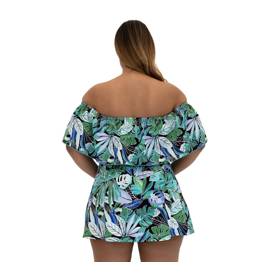 Siwmwear Fit4U Fit 4 Ur Thighs Plus | Fit 4 Ur Thighs Off The Shoulder Dress Palms