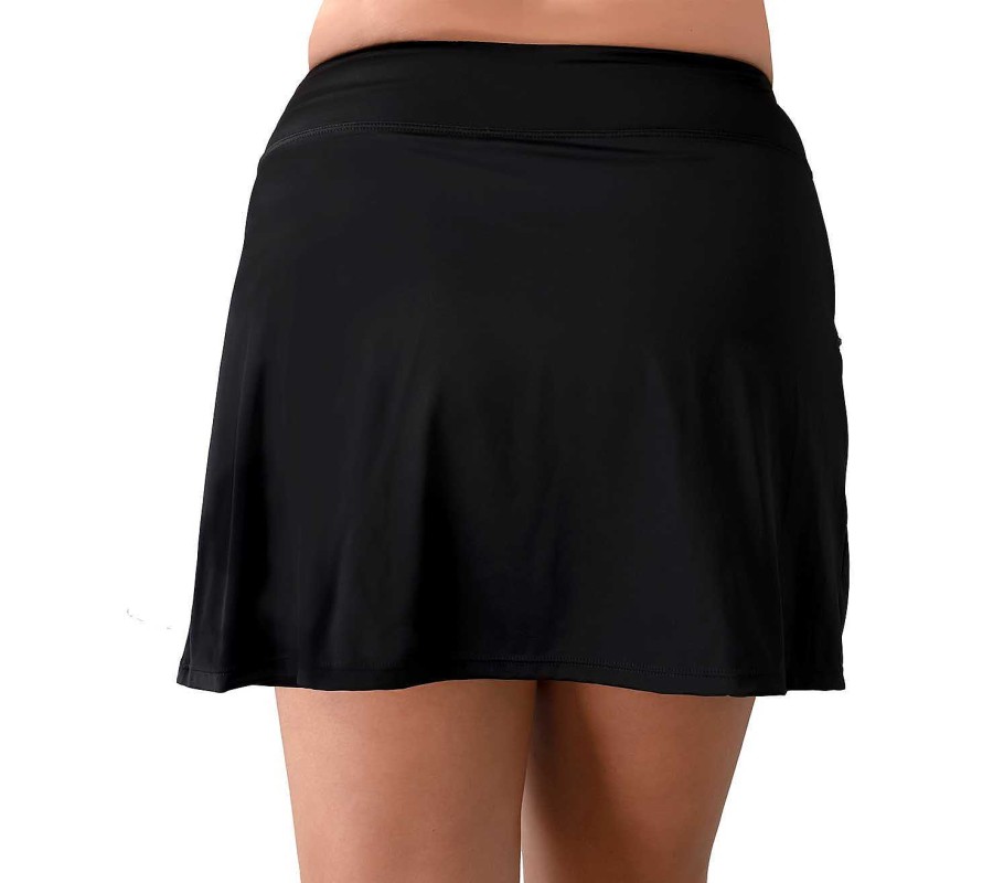 Siwmwear Fit4U Plus Size Bottoms | Fit 4 Ur Hips Longer Solid Swim Skirt W/ Zippered Pocket Black