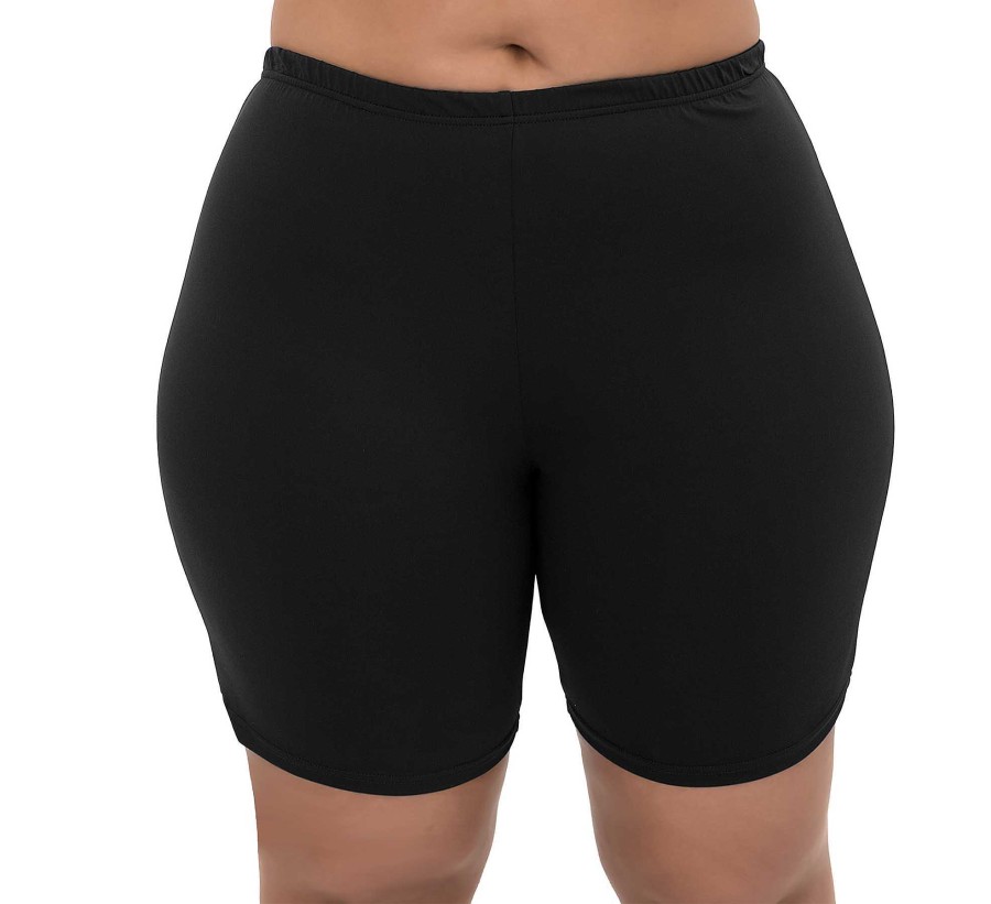 Siwmwear Fit4U Plus Size Bottoms | Fit 4 Ur Thighs Solid Extended Plus Size Bike Short Black