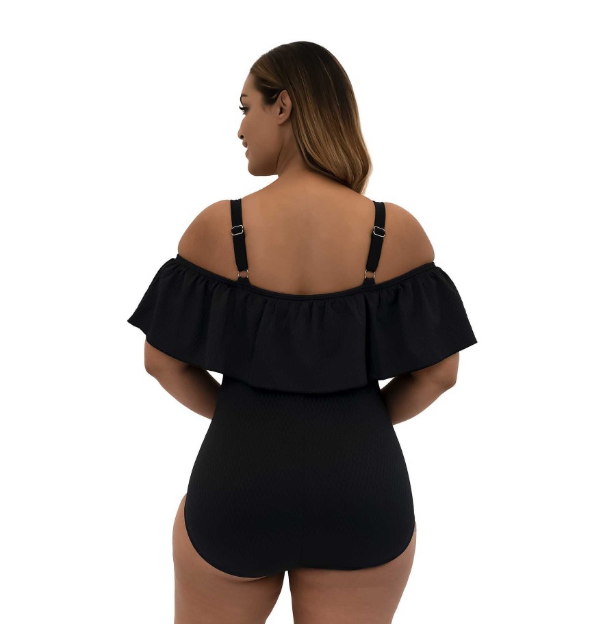 Siwmwear Fit4U Fit4All Plus | Fit 4 All Solid Textured Off The Shoulder Tank Black