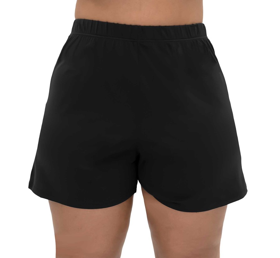 Siwmwear Fit4U Plus Size Bottoms | Fit 4 Ur Thighs Solid Extended Plus Size Swim Short Black