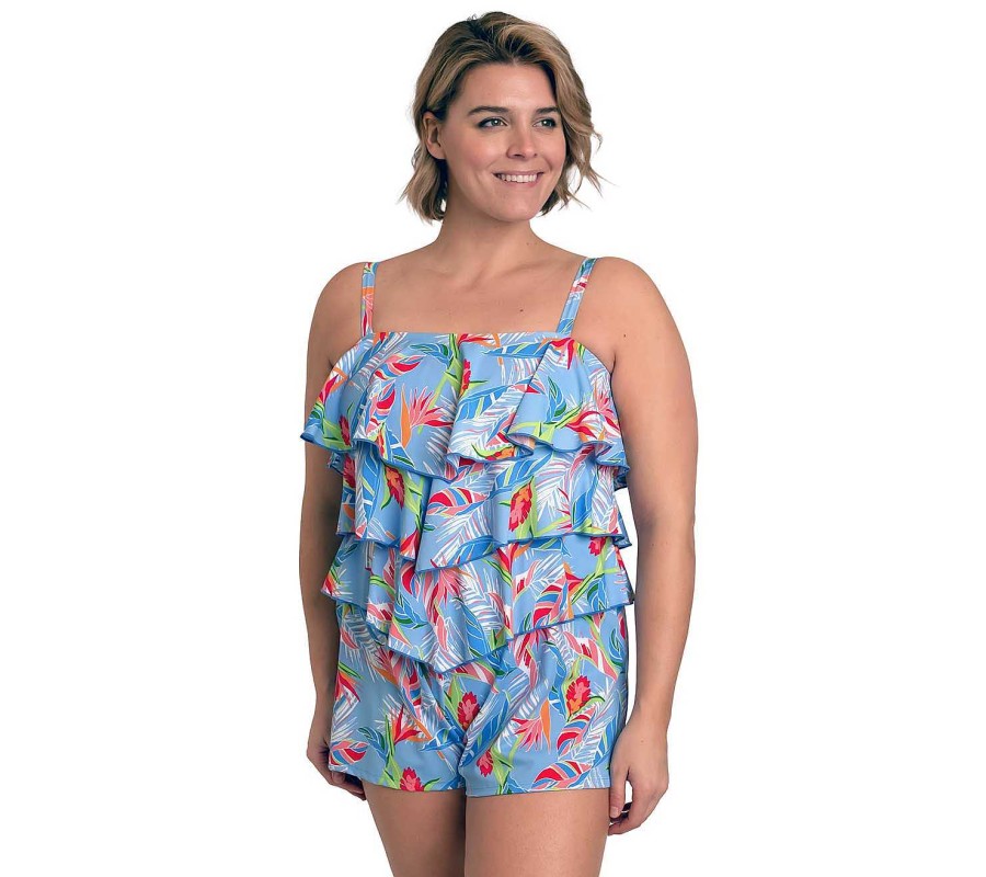 Siwmwear Fit4U Fit 4 Ur Hips Plus | Fit 4 Ur Hips 3 Tier V Hem Bandeau Romper Dawn