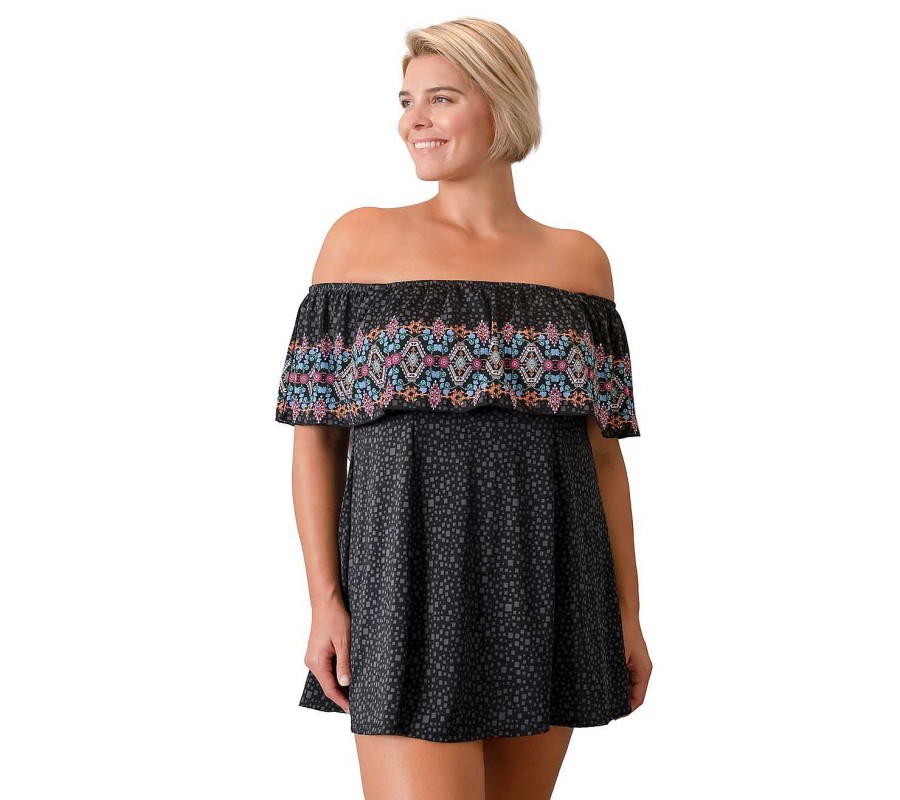 Siwmwear Fit4U Fit 4 Ur Thighs Plus | Fit 4 Ur Thighs Border Off The Shoulder Dress Maya