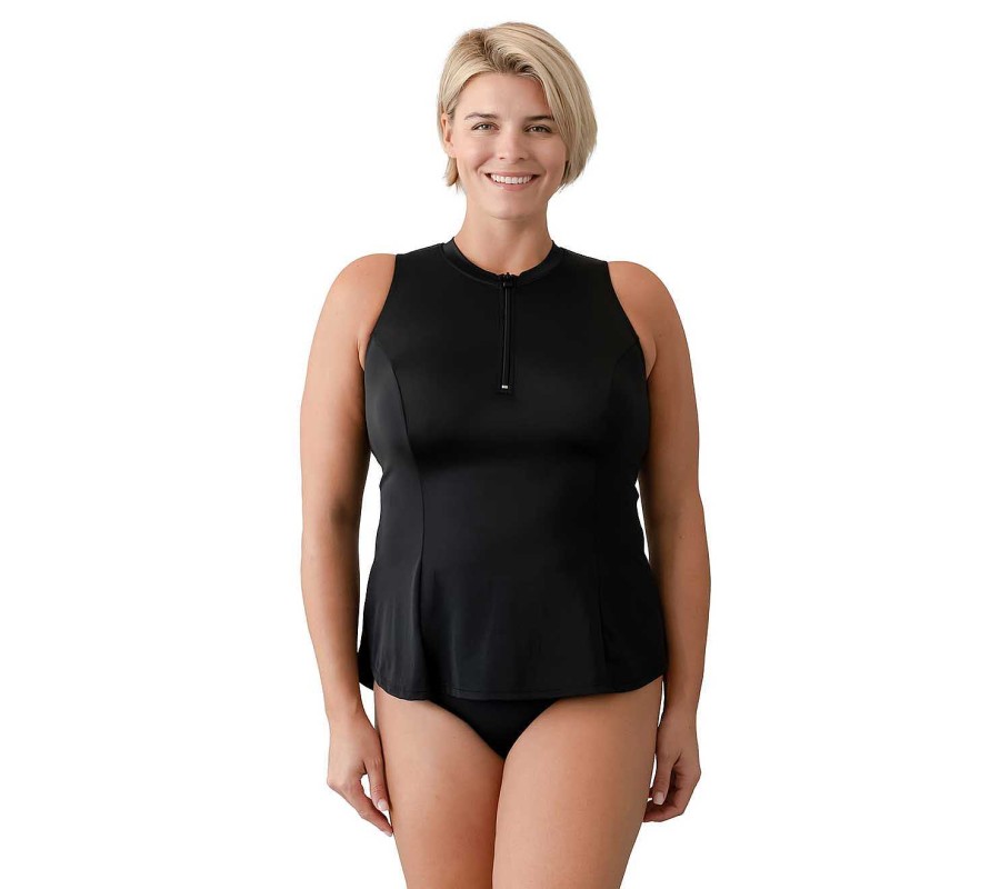 Siwmwear Fit4U Fit4All Plus | Fit 4 All Solid Sleeveless Zipper Swim Shirt Black