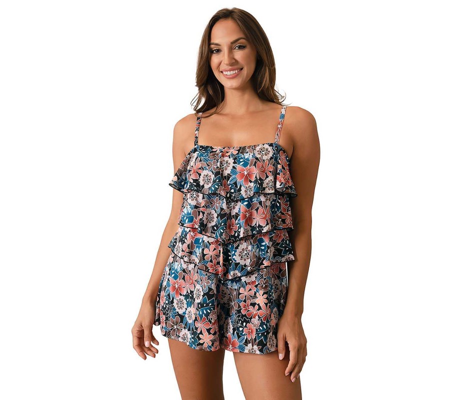 Siwmwear Fit4U Fit 4 Ur Hips | Fit 4 Ur Hips 3 Tier V Hem Bandeau Romper Moon Shadow