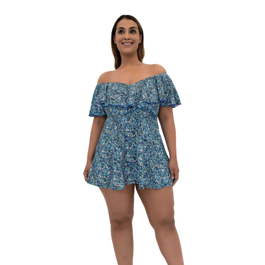 Siwmwear Fit4U Fit 4 Ur Thighs Plus | Fit 4 Ur Thighs Sleeved Surplice Empire Dress Aquarius