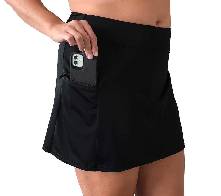 Siwmwear Fit4U Fit 4 Ur Hips Plus | Fit 4 Ur Hips Longer Solid Swim Skirt W/ Zippered Pocket Black