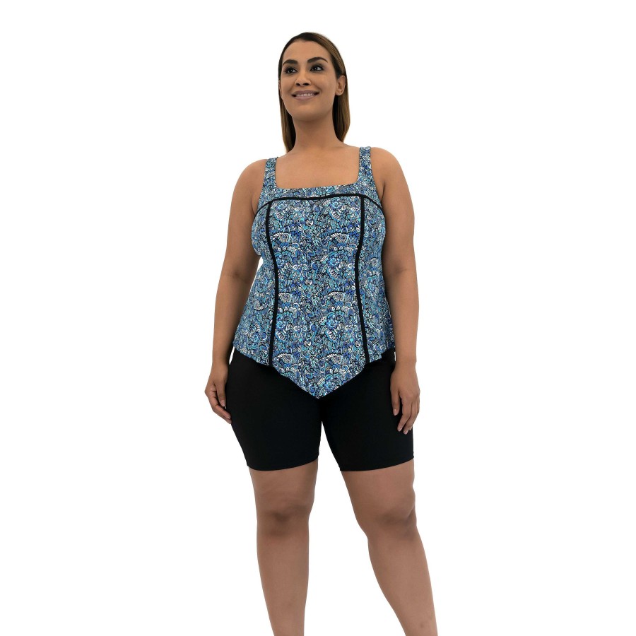 Siwmwear Fit4U Fit 4 Ur D'S & E'S Plus | Fit 4 Ur D'S & E'S V Hem Square Neck Top Aquarius